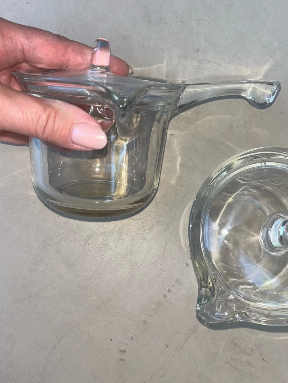 Set of Two Crate and Barrel Clear Glass small pots with Lids